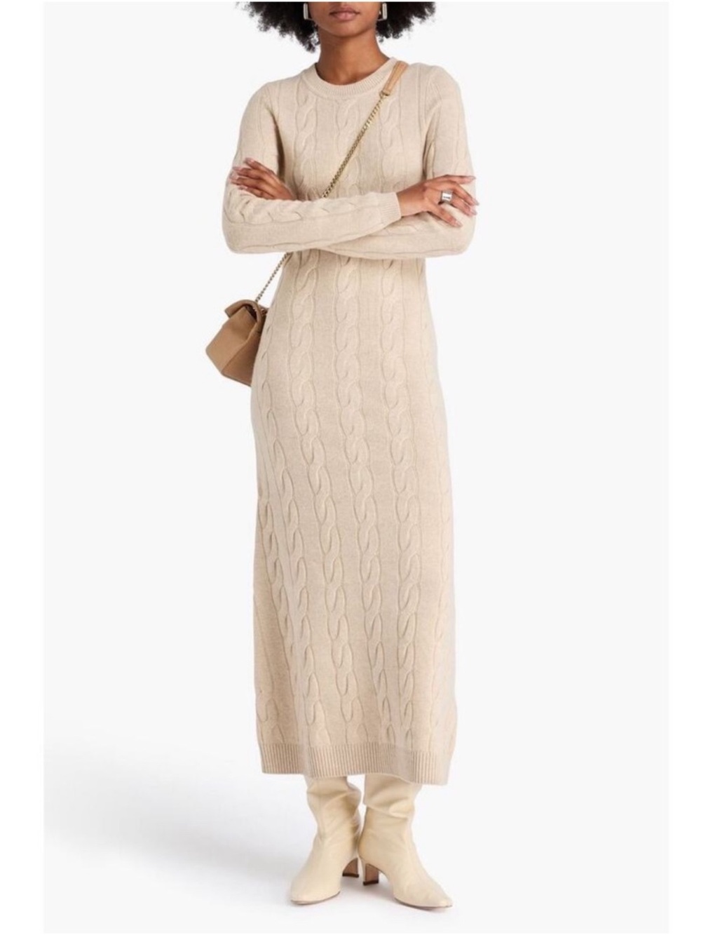 Sandro Marleys Cable Knit Cashmere Wool Maxi Sweater Dress